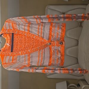 Free People Vibrant Orange and Beige Knit Cardigan